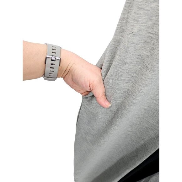 Auxo Maxi Dress Sz Small 4 6 Short Sleeve Stretch Modest Pockets Gray Black NEW - Picture 4 of 10